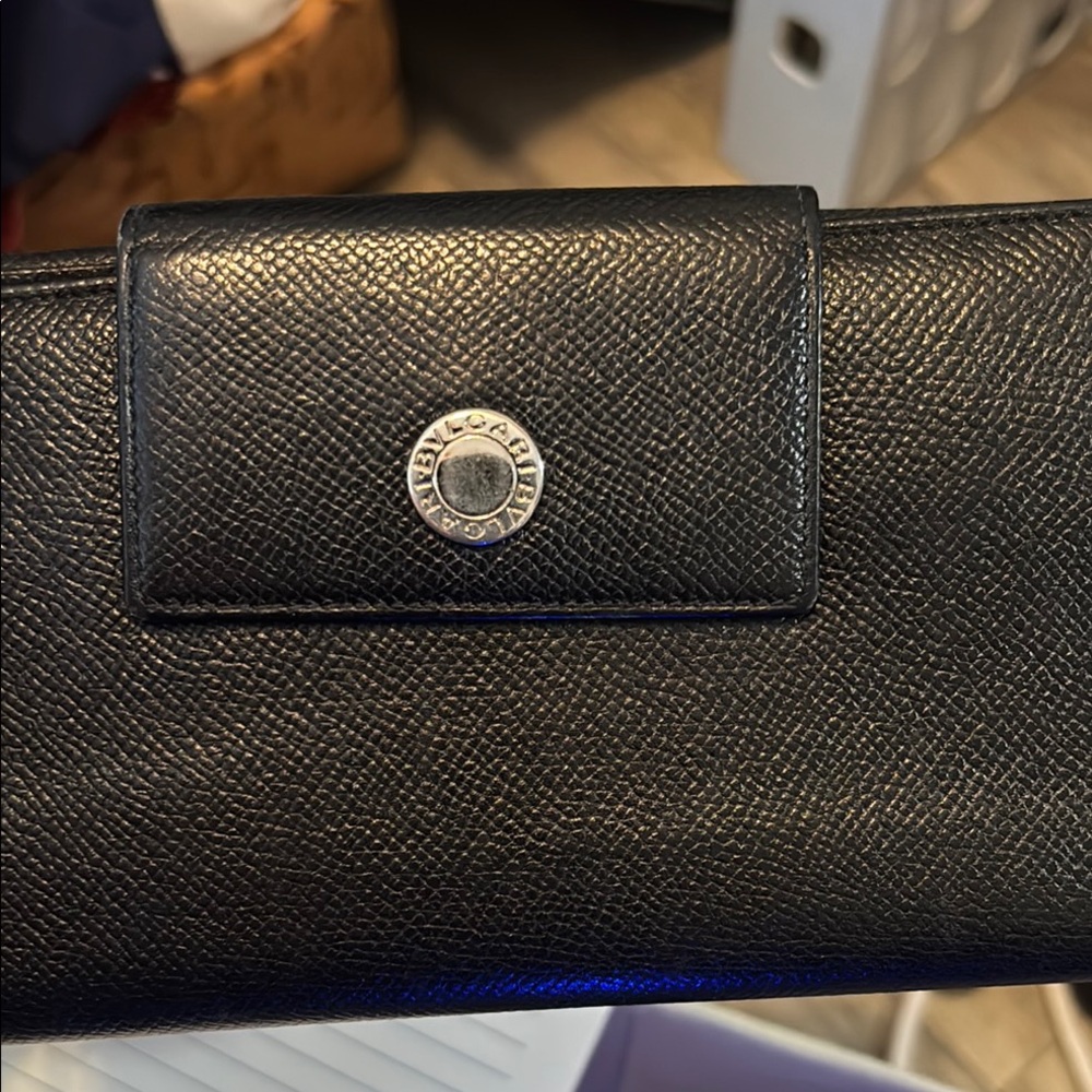 Black Bvlgari Leather Wallet with Logo